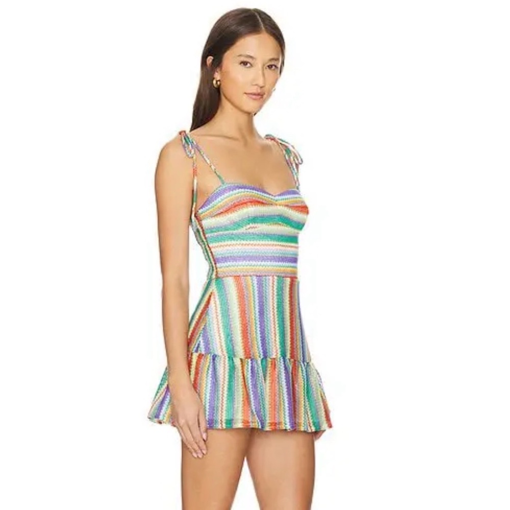 NEW Amanda Uprichard Revolve Champagne Romper in Rainbow Striped  Medium